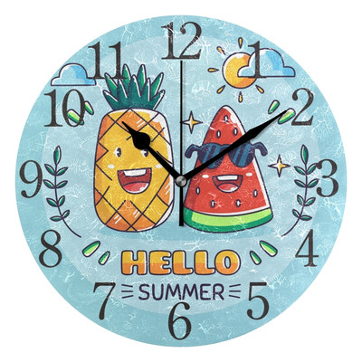 

Wall Clock Summer Pineapple And Watermeon Round Wall Clock Arabic Numerals Design