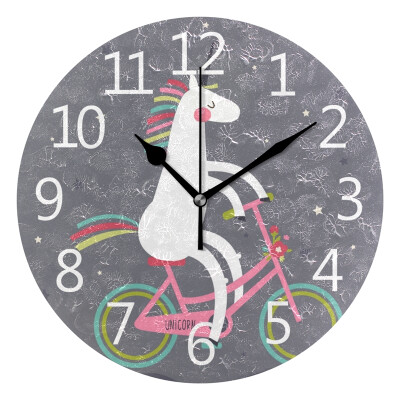 

Wall Clock Unicorn On A Bicycle Round Wall Clock Arabic Numerals Design