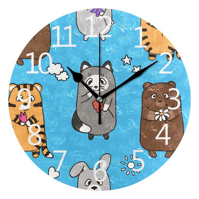 

Wall Clock Arabic Numerals Design Children Animals Round