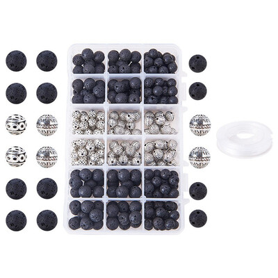 

PH PANDAHALL 200 PCS Natural Black Lava Stone Beads 100 PCS Alloy Spacer Beads with Elastic Wire