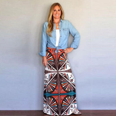 

New Women Chiffon Floral High Waist Maxi Dress Skater Floral Print Long Skirt