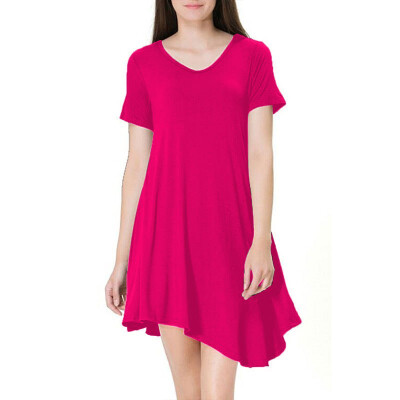 

Summer Fashion Women Casual Short Sleeve Blank Loose Plus Size 2XL T Shirts Dress