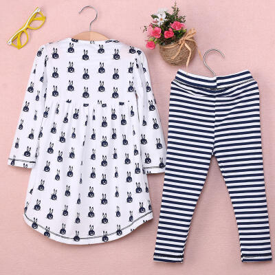 

2Pcs Baby Girls Bunny Print Blouse DressLeggings Pants Set Kids Clothes Outfits