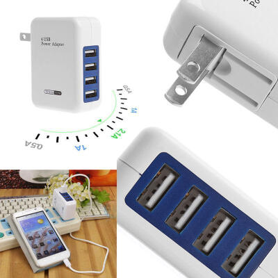 

White 4 Ports USB Travel Wall Charger Multi Power Adapter Pack