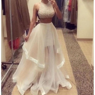 

2015 Champagne Two Piece Prom DressesCustom Made Women Long Evening Party Dress