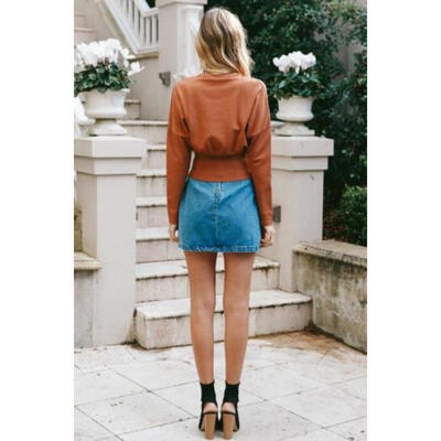 

US Retro Womens Slim Fit Lace-up Corset Long Sleeve Sweater Tops Blouse