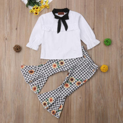 

2PCS Baby Girls Outfits Chiffon Tops T-shirtFlared Pants Outfits Set Clothes UK