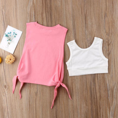 

Kids Baby Girl Knotted Overdress TopsVest 2Pcs Summer Casual Home Clothes 1-6T