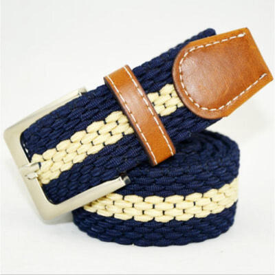 

NEW Men Women Woven Stretch Braided Elastic Leather Buckle Belt Waistband Belt