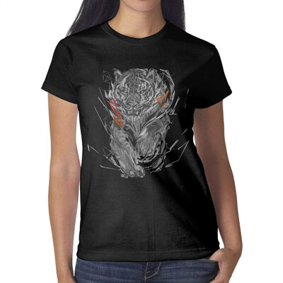 

Colorful Tiger Art Painting Womens Black t Shirts Cute Pretty Women Cotton T-Shirts