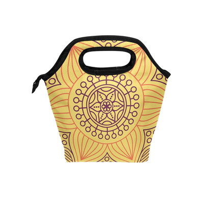 

Lunch Tote Bag Yellow Pattern Travel Picnic Insulated Lunch Handbags Portable Zipper Lunch Bag Box