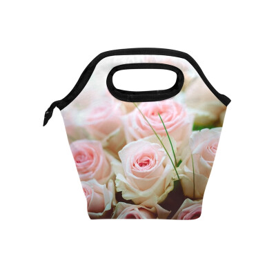 

Pink Rose Lunch Bag Tote Bag Travel Picnic Organizer Lunch Holder Handbags Lunch Bag Box