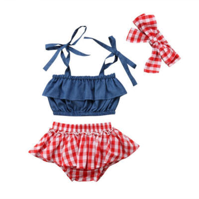 

US 3pcs Newborn Baby Girl Outfits Clothes Sleeveless Top Lattice Short Pants Set