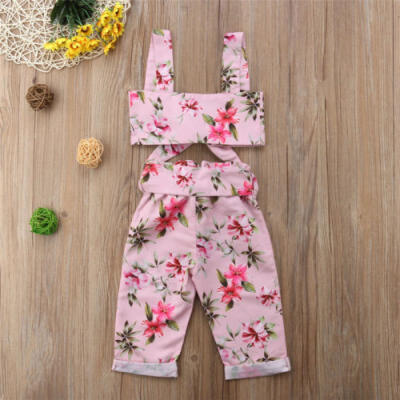 

US Stock Toddler Kid Baby Girls Bow Flower Crop Tops Long Pants Outfits Clothes