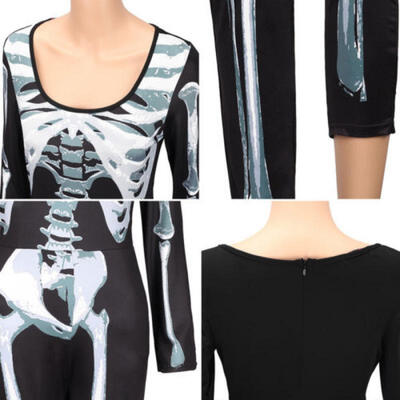 

Women Skeleton Skull Printed Jumpsuit Bodysuit Fancy Dress Halloween Cosplay Set