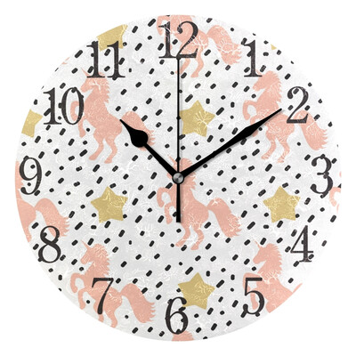 

Wall Clock Black Confetti And Pink Unicorn Round Wall Clock Arabic Numerals Design