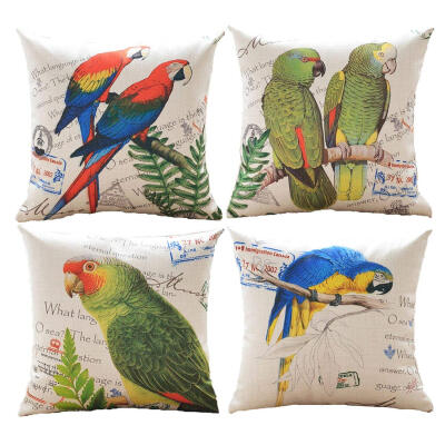 

UpperX Couch Pillow Cases Decorative Cushion Covers Set of 4 Pillow Shams for SofaBench 18x18 Birds & Plant Series Cotton Linen