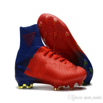 

White Red Rainbow 100 Original Soccer Shoes Mercurial Superfly V FG Soccer Cleats High Ankle Football boot Ronaldo Sports Sneaker