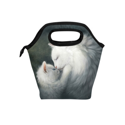 

Lunch Tote Bag Cat Family Travel Picnic Insulated Lunch Handbags Portable Zipper Lunch Bag Box