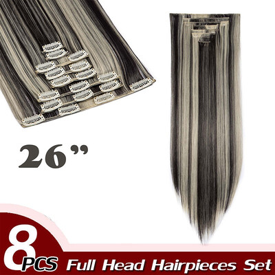 

Full Head Clip Synthetic in Hair Extensions 8 Piece 18 Clips Hairpiece Long Wave Curly Straight for Women