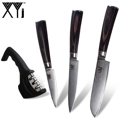 

XYj Kitchen Knives VG10 Damascus Steel Pattern Blade Cooking Knife With Knife Sharpener 5" 5" 35" Damascus Knife