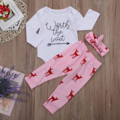 

3pcs Newborn Infant Baby Girl Outfits Clothes Jumpsuit Romper Bodysuit Pants