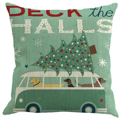 

UpperX Vintage Printing Christmas Sofa Bed Home Cafe Decor Pillowcase Square Cushion Cover Cotton Linen Invisible Zipper45x45cmP