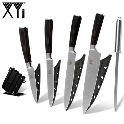 

XYJ Color Wood Handle Kitchen Knife Stainless Steel Sharp Blade Kitchen Knives And Black Knife Block Sharpener Bar