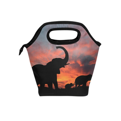 

Sunset Elephant Lunch Bag Tote Travel Picnic Insulated Handbags Portable Zipper Lunch Bag Box