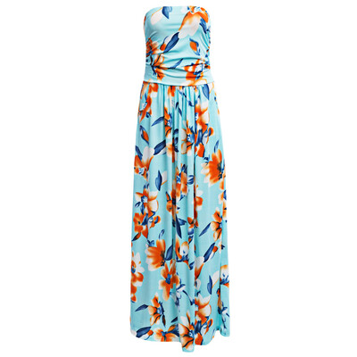 

Sexy Strapless Floral Print Pleated Slim Women Dress
