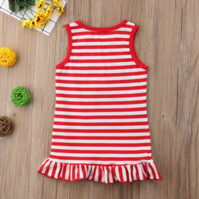 

Kids Baby Girl Sleeveless Stripes Ruffle Tops Vest Dress Summer Clothes Sundress