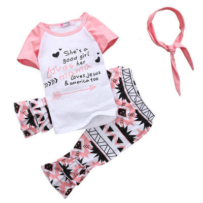 

3pcs Toddler Baby Girl Kids T-shirt TopsPants Headband Outfits Clothes Set 1-6T