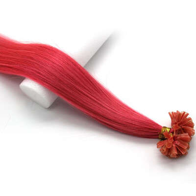 

Pre Bonded Nail U Tip Keratin Fusion Real Hair Womens Human Hair Extension Straight Pink 100s 18-22inches