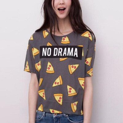 

The new 2016 summer fashion women's short style T-shirt print pizza pattern letter T-shirt short tops