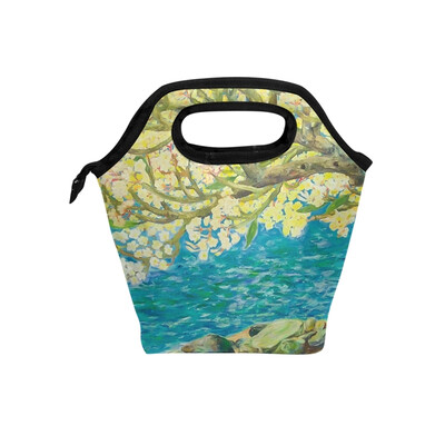 

Lunch Tote Bag River Tree Travel Picnic Insulated Lunch Handbags Portable Zipper Lunch Bag Box