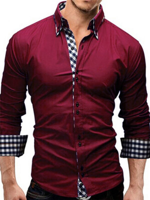 

Patchwork Stand Collar Slim Mens Shirt