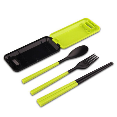 

Kelipi portable green tableware set outdoor camping travel tableware stainless steel spoon chopsticks bowl three-piece round bag green KLB1126