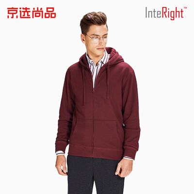 

INTERIGHT sweater mens hooded cardigan terry sweater coat wine red XXL