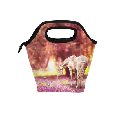 

Insulated Lunch Tote Bag Brown Horse Travel Picnic Lunch Handbags Portable Zipper Lunch Bag Box