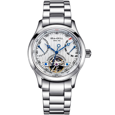 

SeaGull Mens Multifunctional Automatic Mechanical Watch with White Dial&Steel Watchband