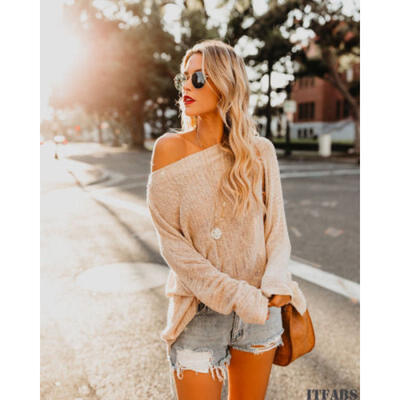 

Women Fashion Sexy Loose Long Sleeve Off Shoulder Casual Blouse Knitwear Top New