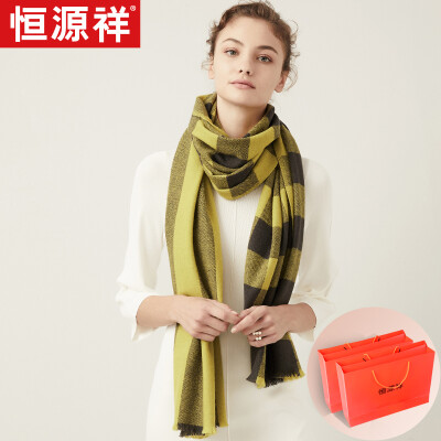 

Hengyuan Xiangqiu winter wool scarf female thick plaid warm scarf Europe&America wild shawl dual-use exquisite gift box lemon green