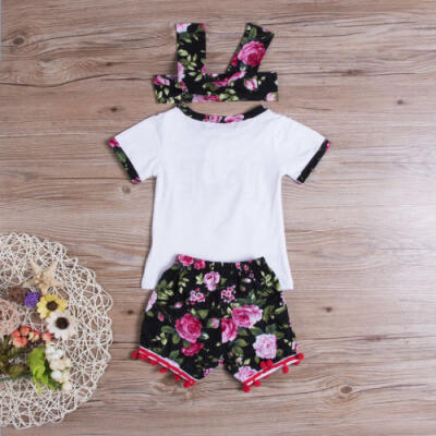 

UK Canis Newborn Kids Baby Girls Tops T-shirt Pants Shorts Headband Outfits Set