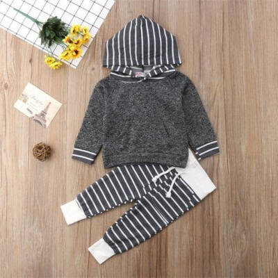 

Newborn Infant Baby Stripe Hoodie TopsLong Pants 2PCS Outfits Clothes Set
