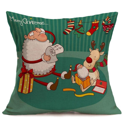 

UpperX 43X43cm Vintage Christmas Cartoon Sofa Bed Home Decoration Festival Pillow Case Cushion Cover Santa Claus with elk