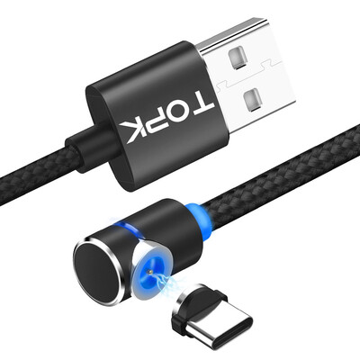 

TOPK L-Line1 1m 90 Degree L Type Magnetic Cable USB Type C Nylon Braided LED Indicator Type-C Cable For USB C Devices