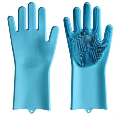 

A Pair Magic Silicone Scrubber Rubber Cleaning Gloves Dusting Tableware Washing-up Pet Care Grooming Hair Car Insulated Kitchen He