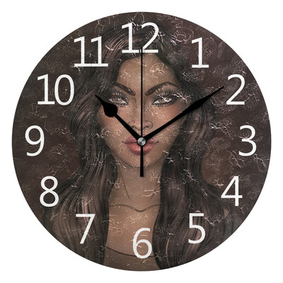

Wall Clock African Women Round Wall Clock Arabic Numerals Design