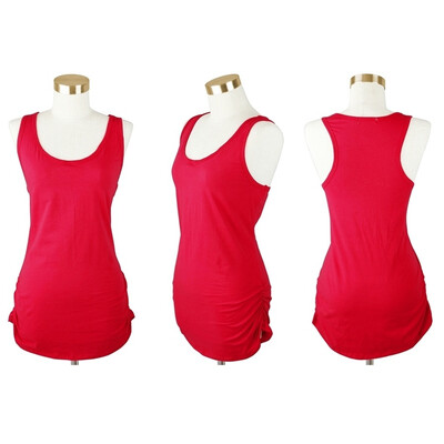 

Womens Sleeveless Tops Basic Cami Tank Top Racer Back Long T-Shirts Side Shirring