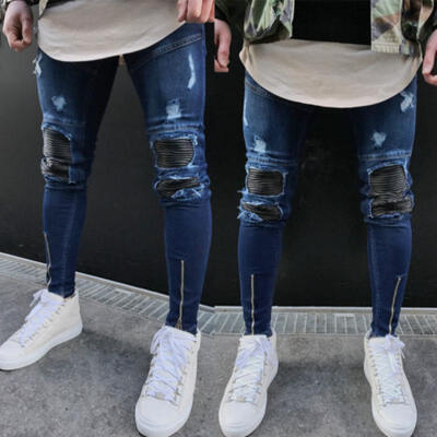 

Men BoyS Distressed Ripped Destroyed Wash Denim Zipper Ankle Skinny Jeans US